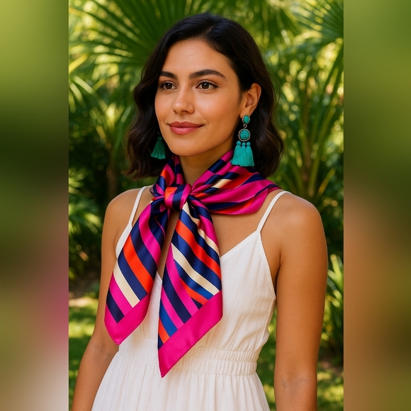 New! Vintage Look Striped Scarf – Polyester, Stylish & Lightweight! - Picture 9 of 9